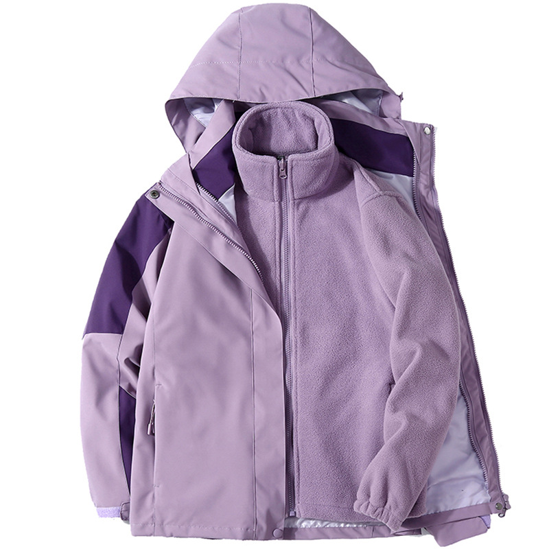 Outdoor spring and autumn jacket women's three-in-one detachable winter fleece-lined thickened windproof waterproof mountaineering suit men