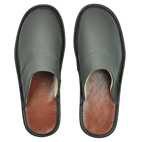 Widened Large Dock Layer Cowhide Baotou Genuine Leather Slippers Household Indoor Spring and Autumn Four Seasons Anti-slip for Men and Women Elderly