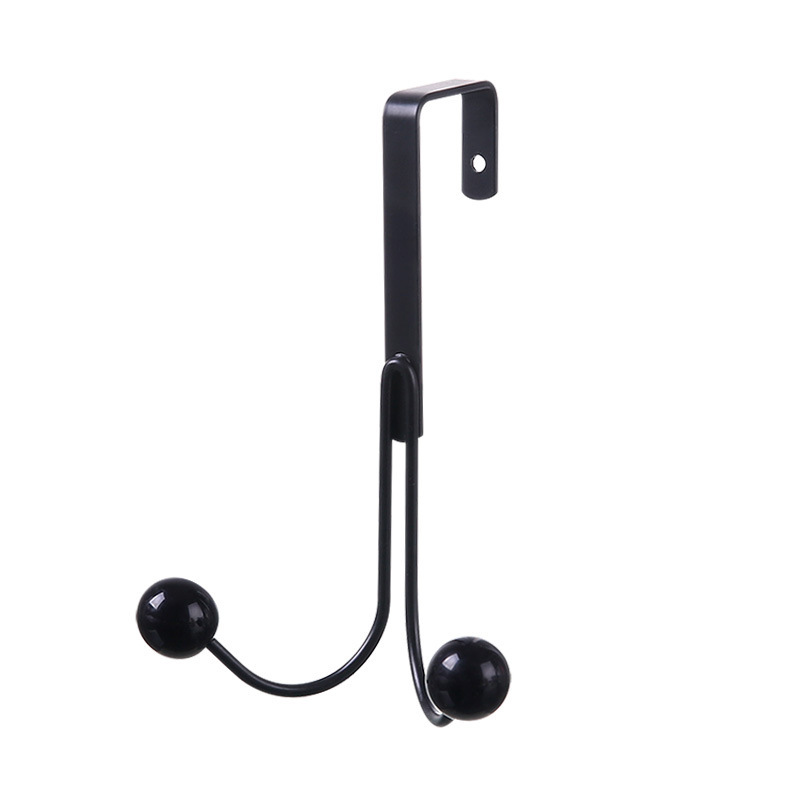 Behind the Door Black Double Bead Hook Back-Mounted Non-Punch Wall Hanger Bedroom Coat Hanging Rack Iron Finishing Rack