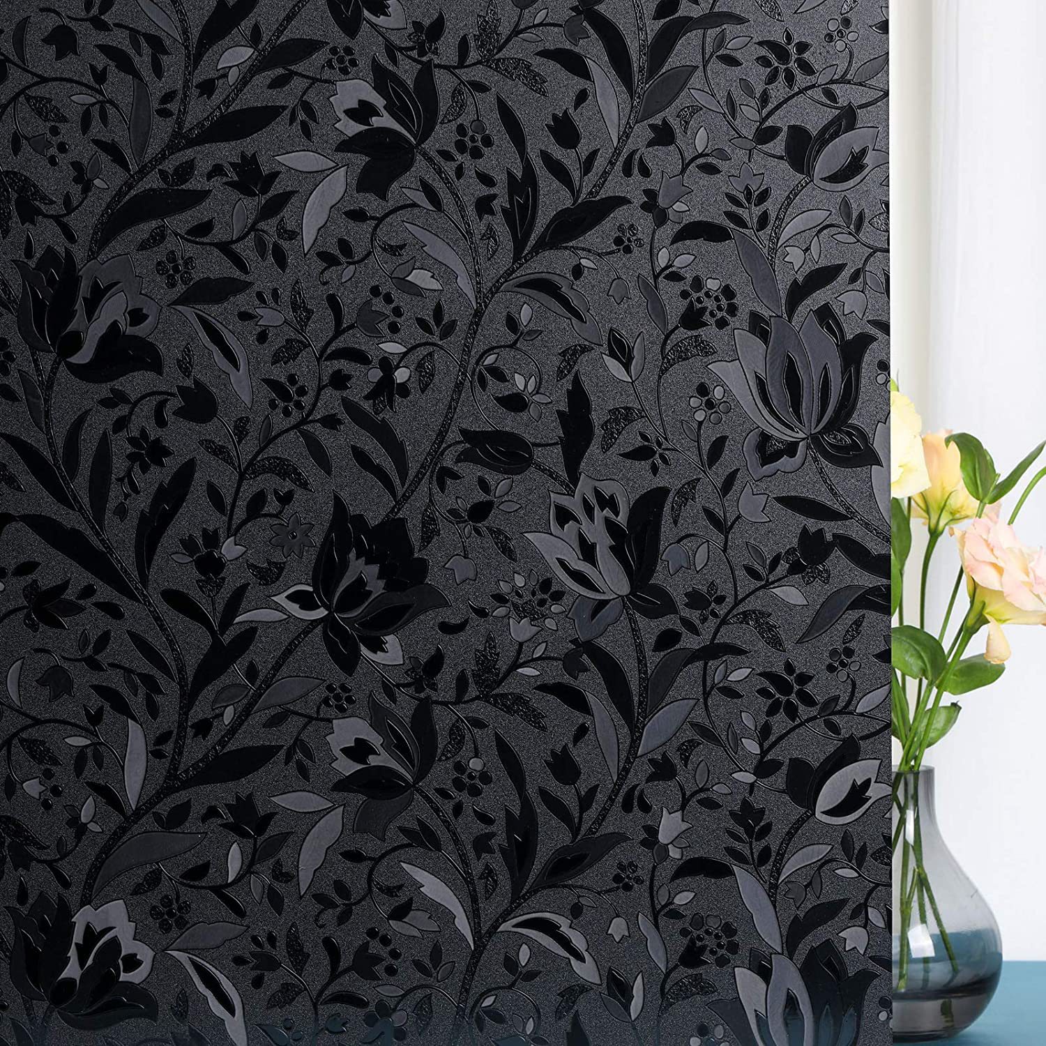 New PET electrostatic glass film Black Tulip window glass window without glue electrostatic glass film wholesale
