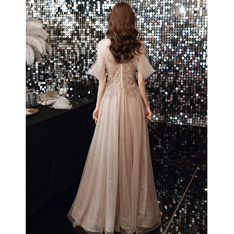Champagne Evening Dress Dress 2024 New Spring Banquet Elegant Socialite Bridesmaid Dress Host Atmospheric Dress