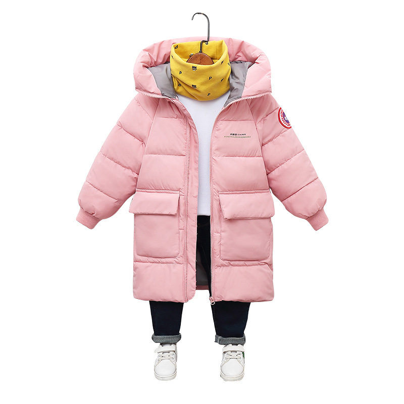Winter new children's cotton-padded clothes medium and long children's cotton-padded clothes for boys and girls Korean version of thick hooded cotton-padded jacket coat wholesale