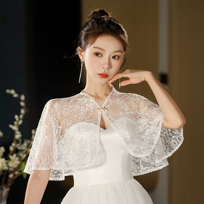2023 New Bridal Wedding Dress Shawl Lace Flesh Ware Shoulder Spring and Summer Thin Wedding Cloak Women's Shoulder