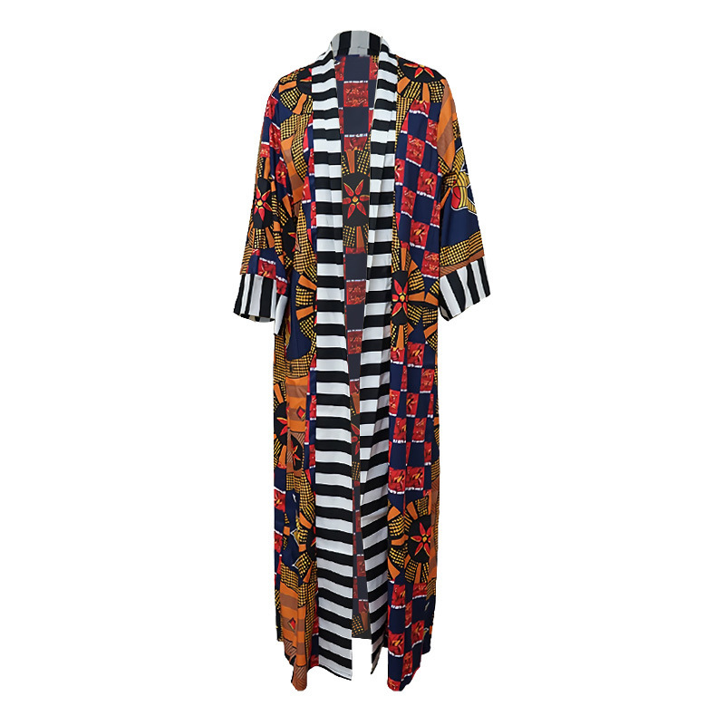 LG001 African Ethnic Style Women's Coat Long Printed Kimono Foreign Trade Source Cross-border 2024 New Coat_voghion.com