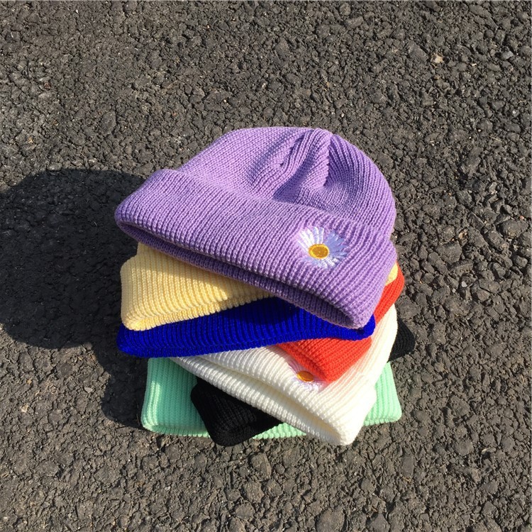 Star Daisy Knitted Spring Wool Hat Cold Hat Solid Color Melon Hat Small Flower Landlord Hat Yuppie Hat Tide