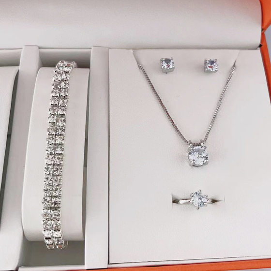 Hot Selling Simple suit Jewelry Fashion All-match Zircon Necklace Earrings Ring Bracelet Four-piece Jewelry in stock