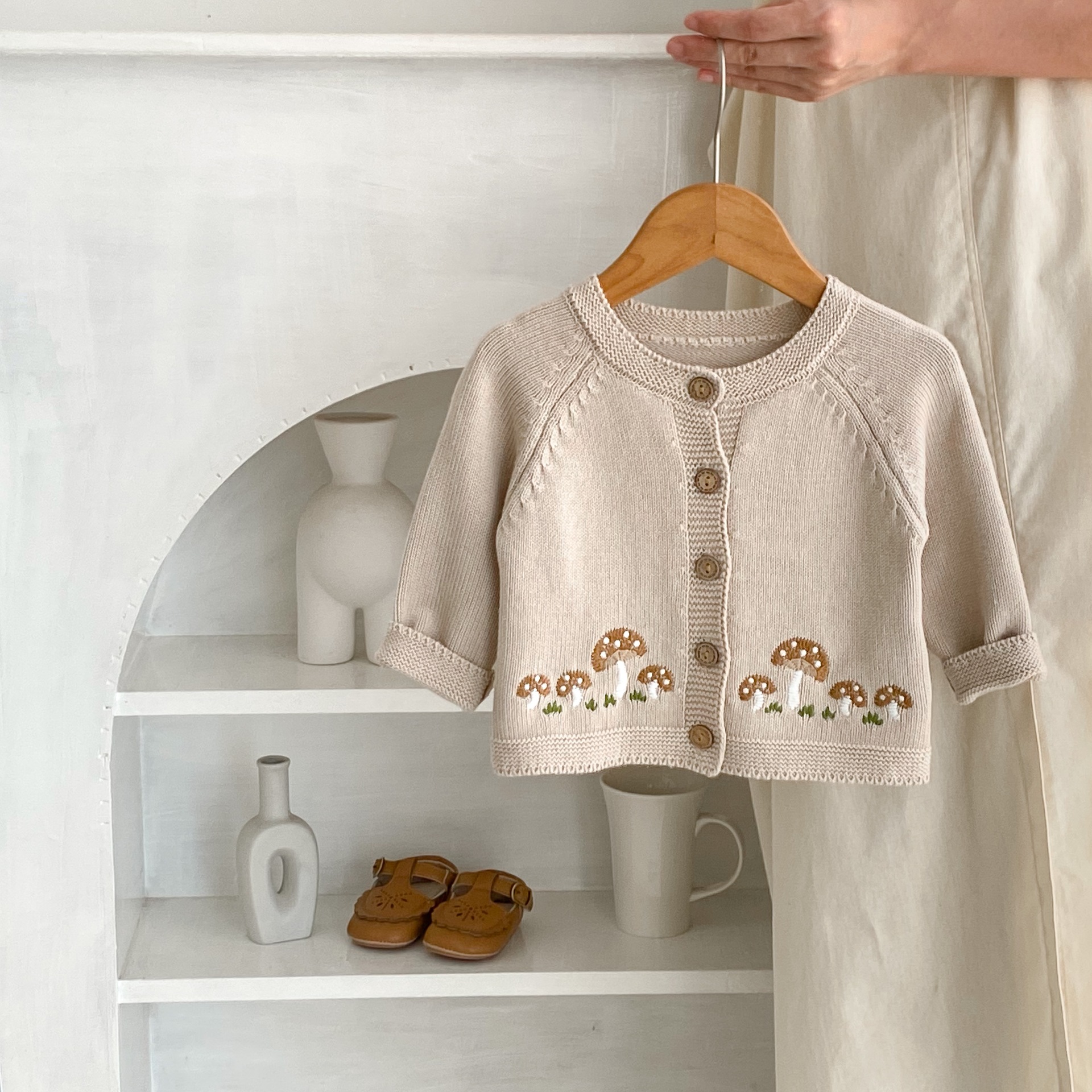 INS 2024 Fall/Winter New Men's and Women's Baby Sweater Coat Mushroom Embroidered Joker Cotton Knitted Cardigan Trendy