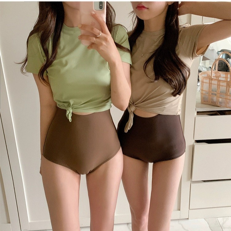 One-piece swimsuit women's Korean ins style contrasting color split two-piece set sexy slim hot spring swimsuit swimsuit