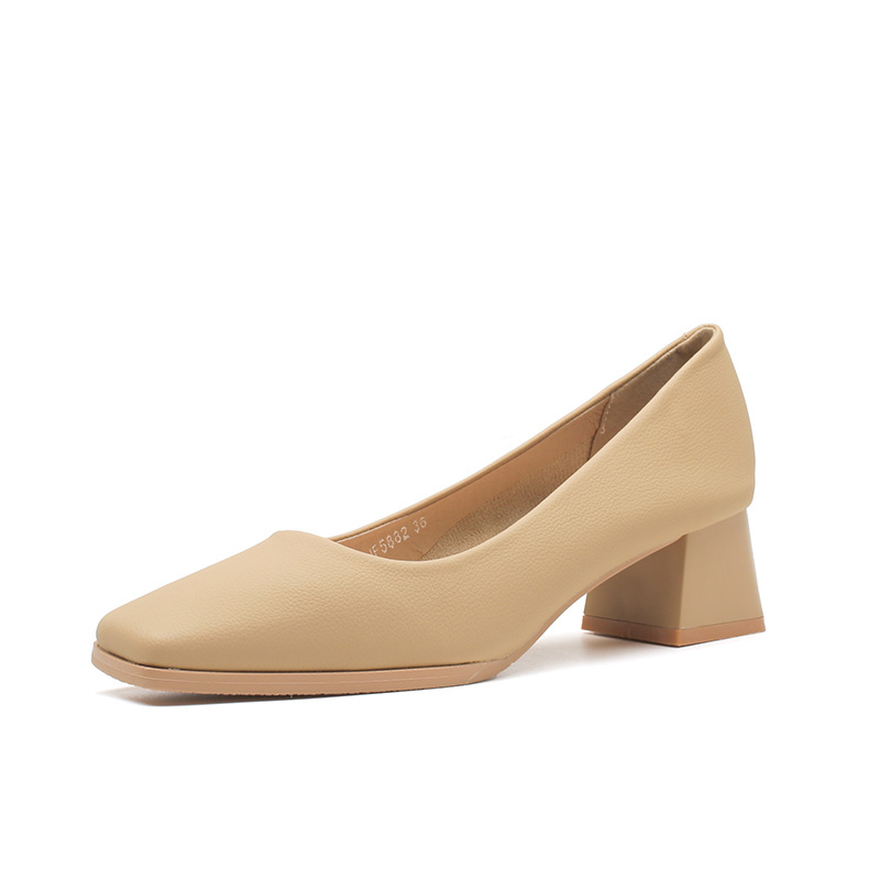 5882 New Style Single Shoes Comfortable All-match Casual Not Tired Foot Thick Heel Square Toe Women's Single Shoes Spring, Summer, Autumn and Winter 5.5cm