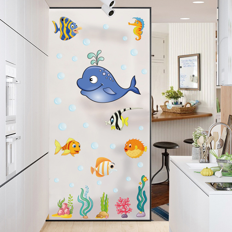 Cartoon Children's Room Ocean Fish Dolphin Decorative Wall Sticker Baby Swimming Pool Bathroom Wardrobe Notebook Sticker