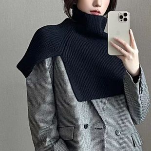 Shawl women's autumn and winter outer wear warm pullover scarf turtleneck split scarf knitted shoulder Korean style western style cape