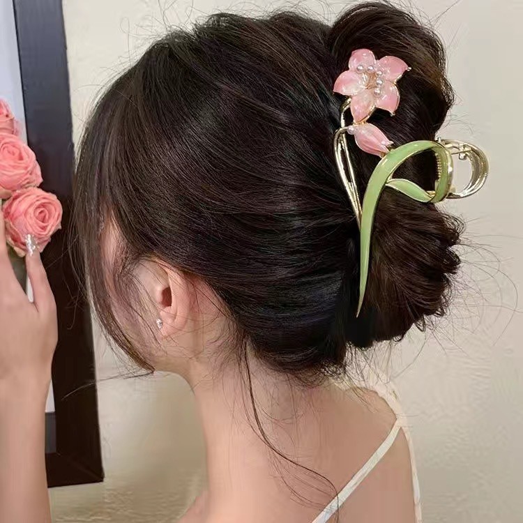 Pince à cheveux en forme de fleur peinte à la main avec des explosions de printemps, pince à cheveux féminine douce et girly, pince à cheveux en forme de requin_voghion.com