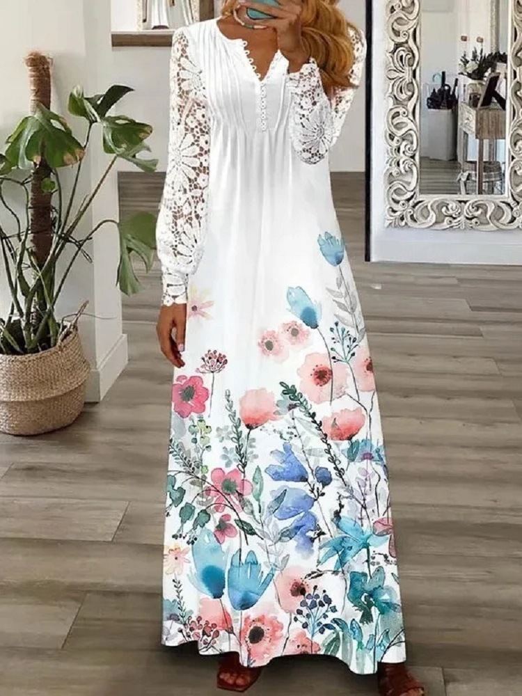 2023 spring and summer women's new cross-border Amazon AliExpress independent station fashion European and American lace long dress