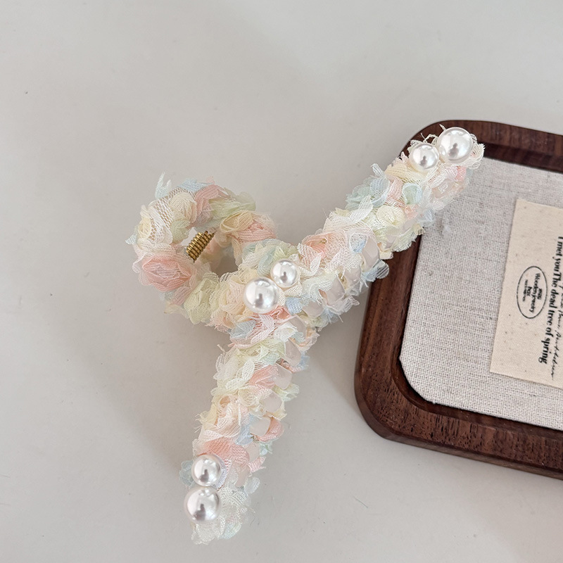 Horquilla de malla con forma de flor fantasma, tocado, pinza para sujetar el cabello con encaje de perlas, lazo para la cabeza, espiral para la parte posterior de la cabeza, cuerda para el cabello_voghion.com