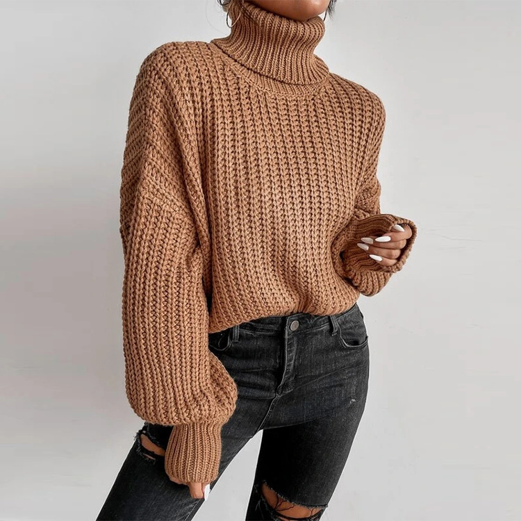 Pull à col roulé en tricot ample à manches longues pour femme, nouvelle mode automne et hiver, commerce extérieur transfrontalier_voghion.com