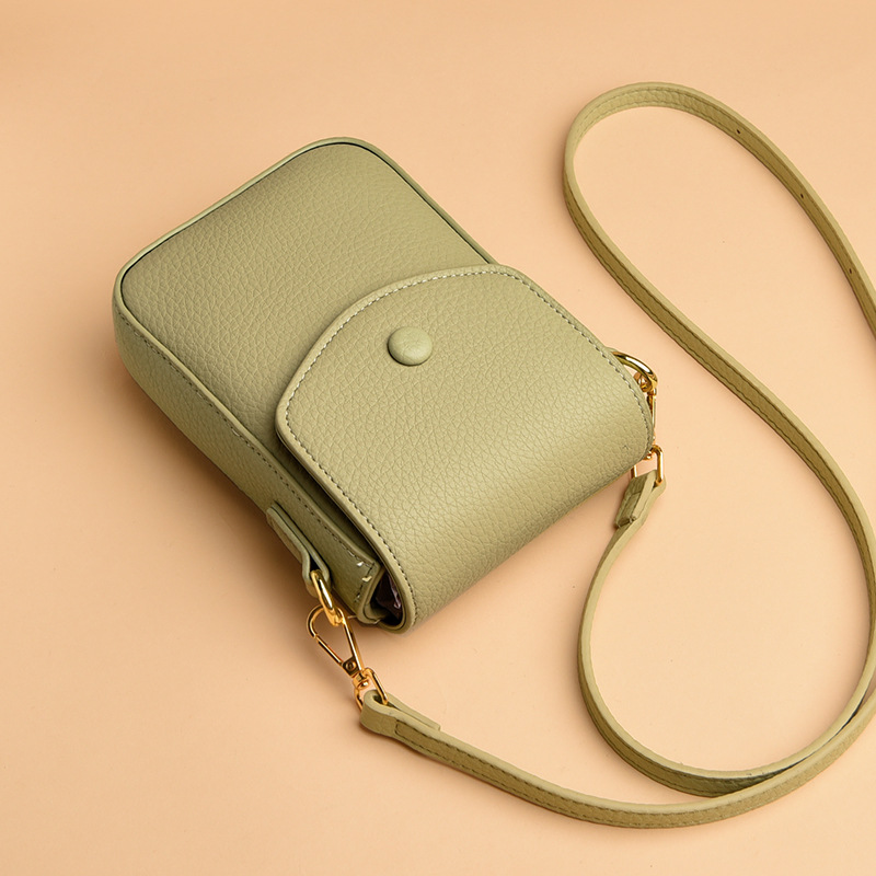 Small bag women's soft leather mobile phone coin purse 2023 new niche versatile multi-layer mini vertical shoulder messenger bag