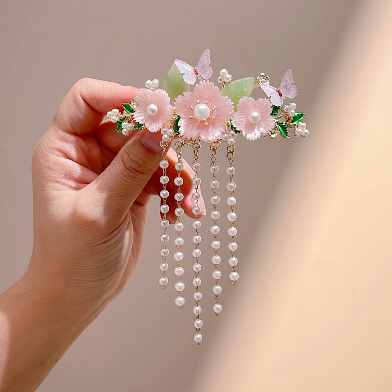 Factory Direct sales ancient style super fairy fashion flower tassel hairpin Hanfu cheongsam accessories half tie Pearl hairpin wholesale_voghion.com