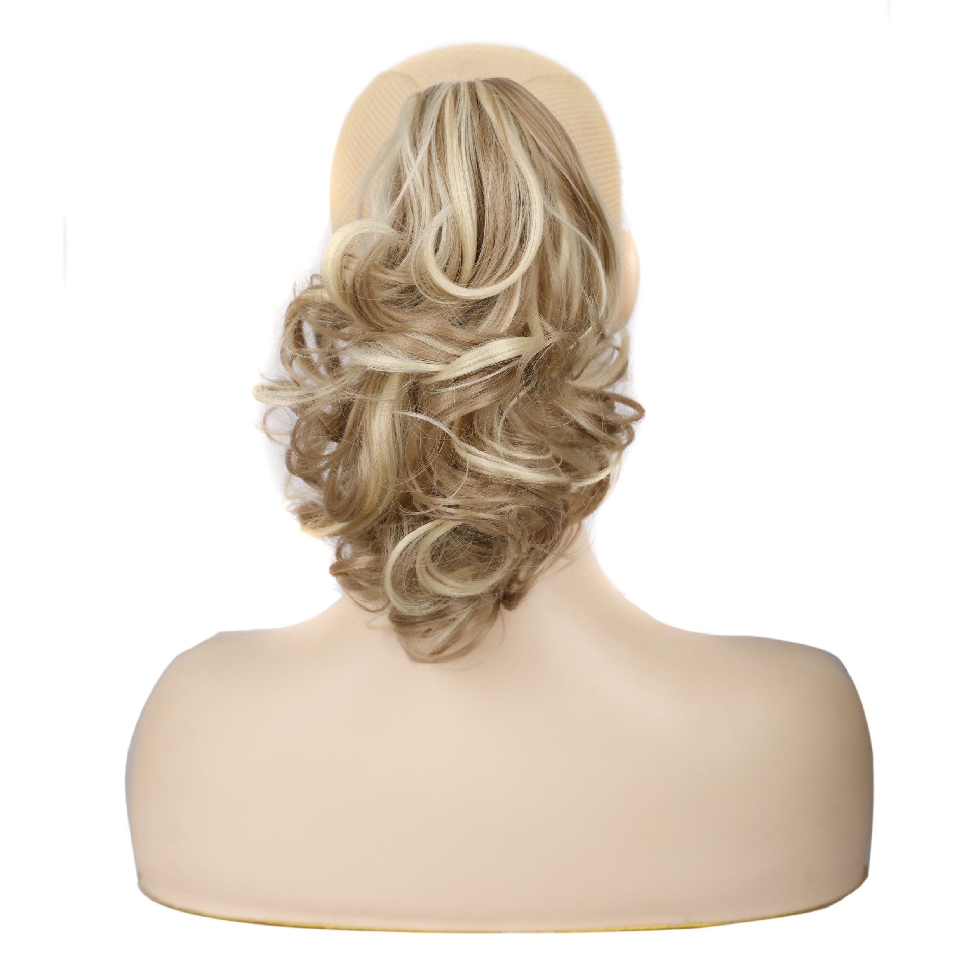 European and American wig women's short hair horsetail pear flower roll chemical fiber high horsetail natural fluffy curly hair tiger mouth clip horsetail