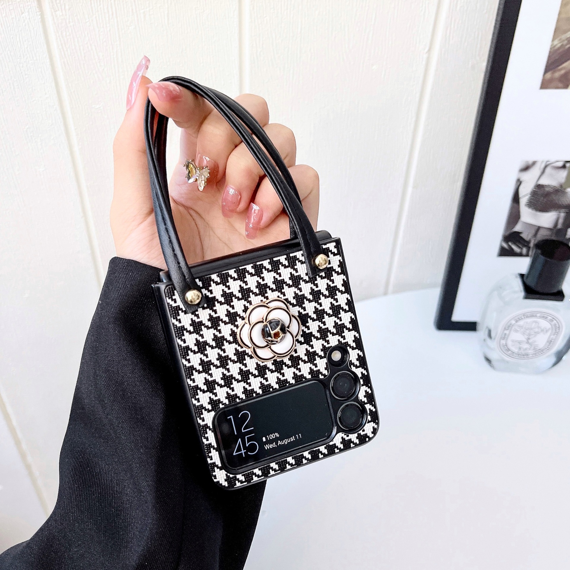 Applicable to Samsung Galaxy zflip5 generation mobile phone shell houndstooth folding screen protective cover zflip3 generation