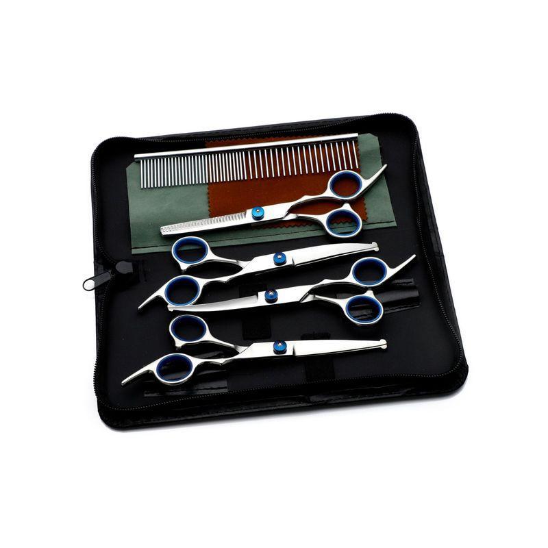 Pet Scissors 6-7 Inch Stainless Steel Round Head Safety Curved Cut Straight Dog Hair Fixer Set Pet Beauty Scissors