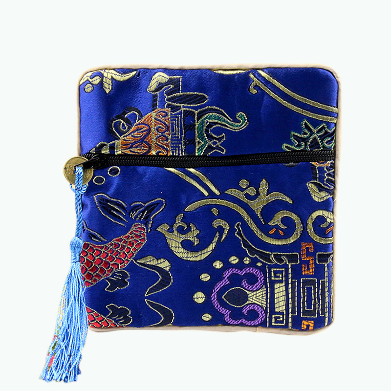 Vintage zipper bag jewelry bag handmade jewelry embroidery Double Brocade ring necklace earrings play storage bag