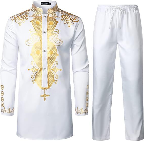 2023 hot new foreign trade cross-border hot sale men's clothing African men's suit bronzing top and trousers 2-piece set