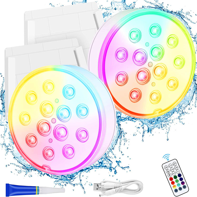 新品usb充電防水led 13ライトrgbカラフル変色rfリモコンダイビングライトタイミングプール水中ライト|undefined