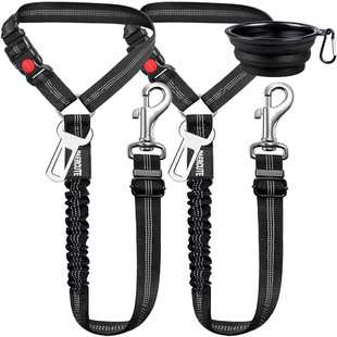 Pet car seat belt rope ring dog car retractable elastic reflective belt dog traction rope cross-border e-commerce
