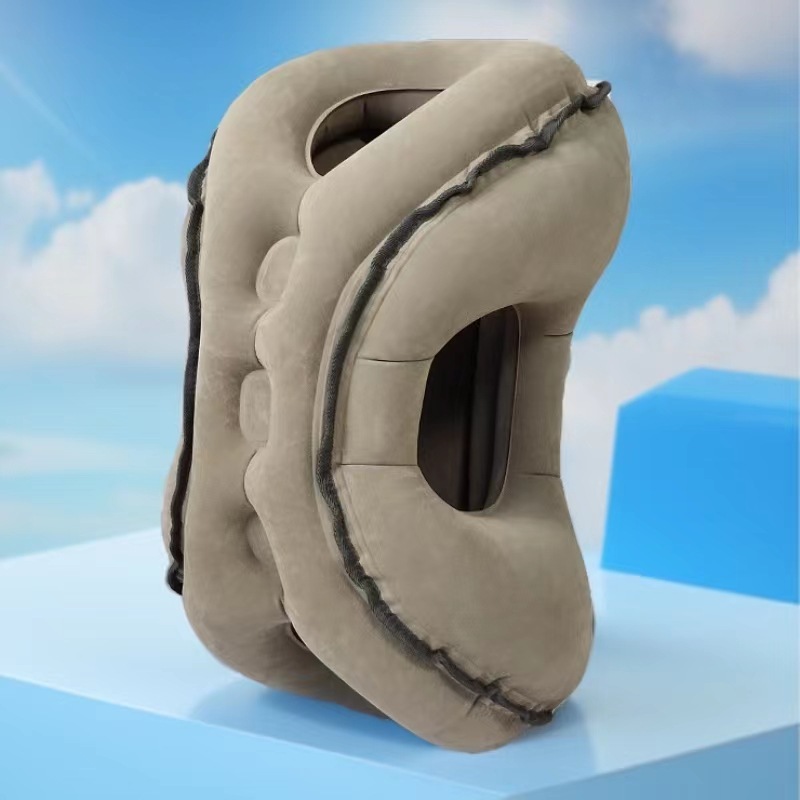 Factory in stock inflatable airplane travel pillow sleeping Nap Nap pillow pvc flocking portable sleeping artifact U-shaped pillow