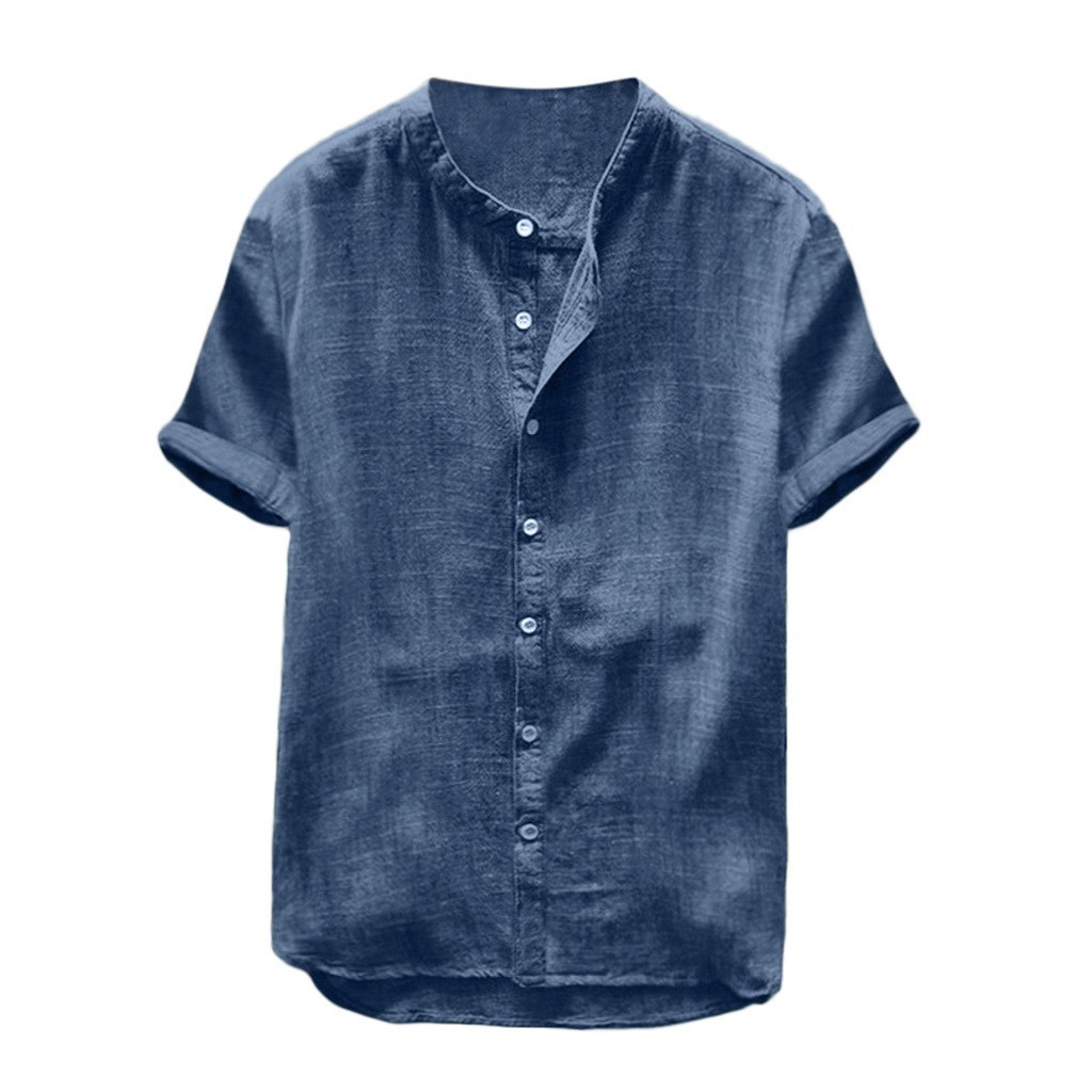 Spot 2023 new men's casual stand collar short sleeve cotton shirt Europe and the United States sales explosion top C195