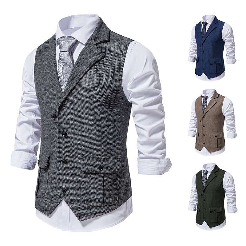 2024 foreign trade new men's single-breasted casual suit vest cross-border fashion Men's retro vest men's vest