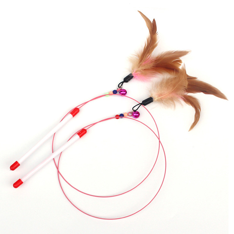 Factory direct long rod steel wire cat stick feather Bell cat stick replacement head interactive self-Hi bite resistant cat toy