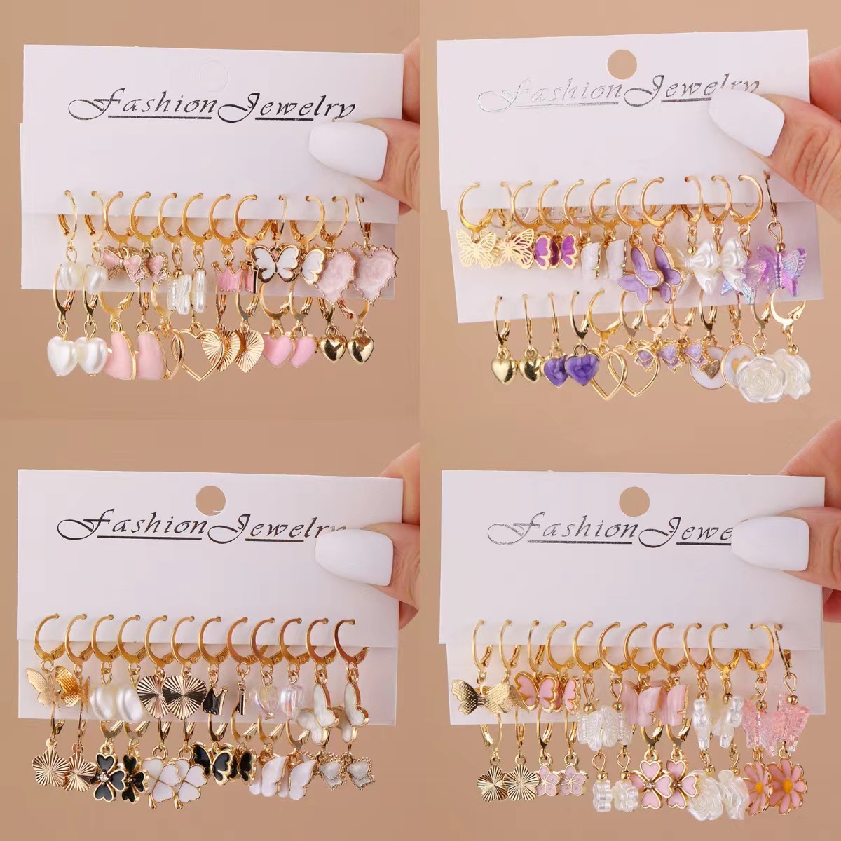 Children's Earrings Set New Butterfly Love Flower Resin Pendant Cute Girls' Ear Jewelry