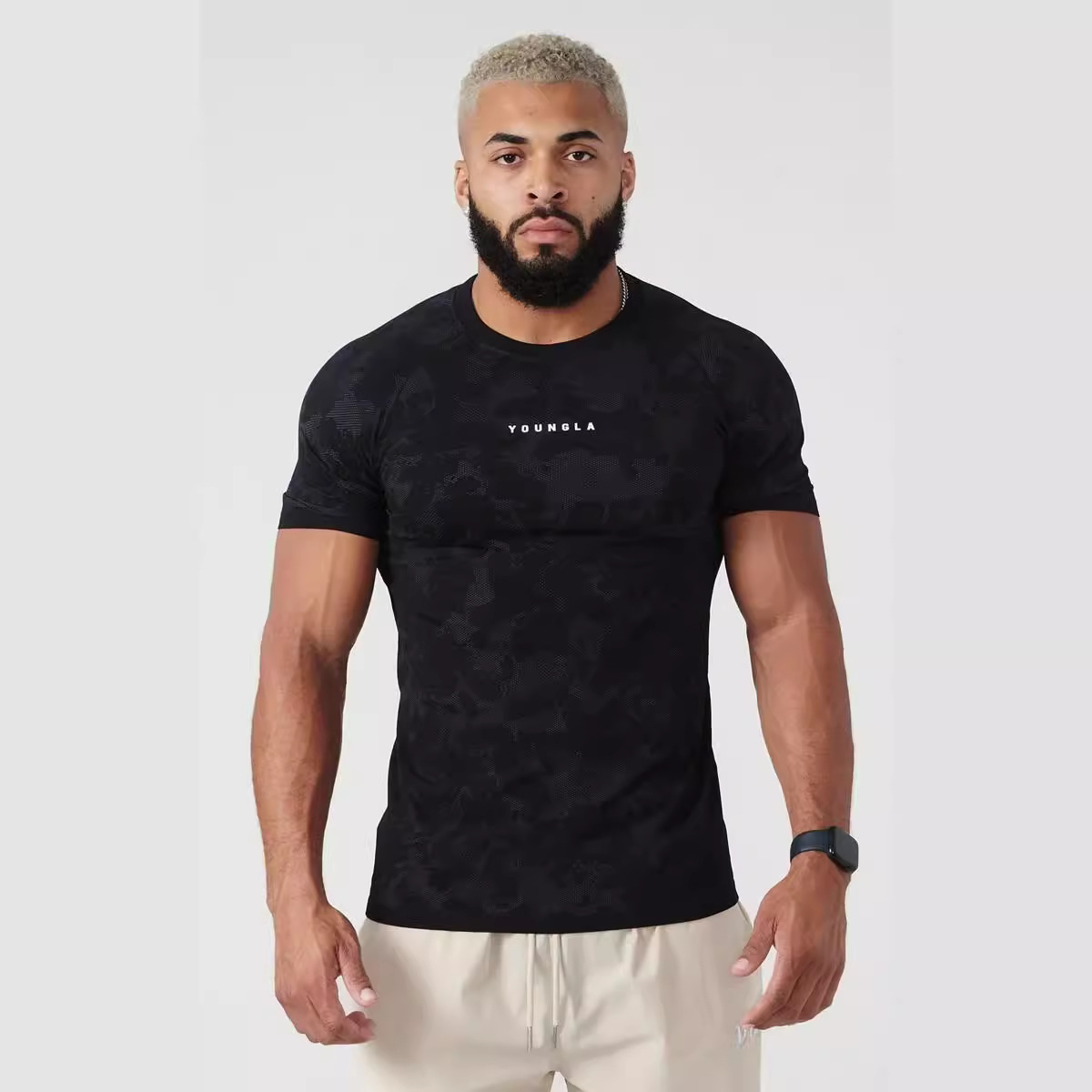 2024 new workout clothes camouflage sports T-shirt muscle tights men's high elastic training clothes short sleeve workout clothes men