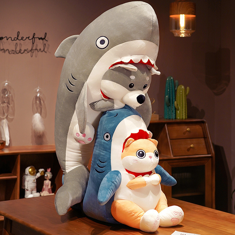 Tiktok Net red cute shark cat doll plush toy pillow shark dog doll for boys and girls funny gift