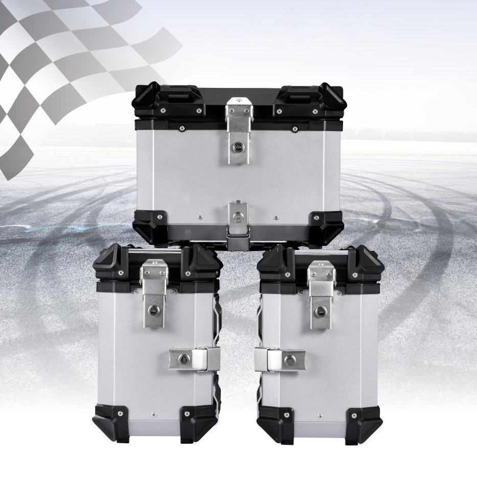 35L Motorcycle Universal Aluminum Alloy Flat Side Box Black/Silver Extended Capacity Long-distance Travel Camping