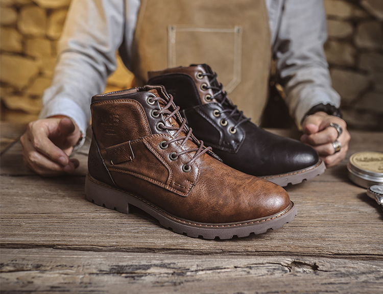 Botas masculinas de couro transfronteiriças Botas Martin Botas masculinas plus size Botas curtas com zíper Sapatos masculinos Outono e inverno Sapatos de cano alto Desert Workwear Bo_voghion.com