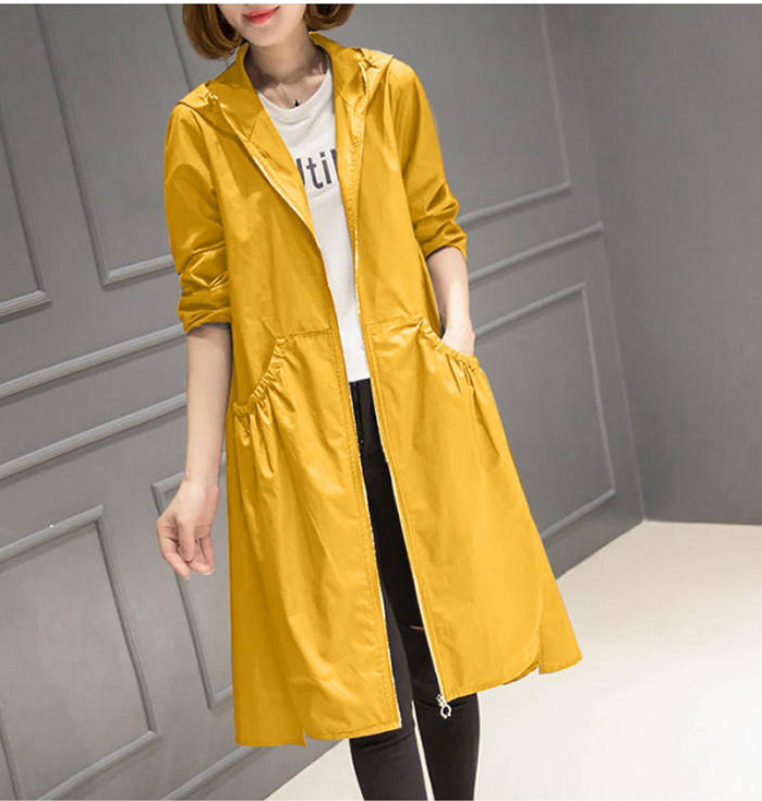 2023 New Korean Style Hooded Mid-length Over-the-knee Thin Women's Coat Loose Large Size Coat