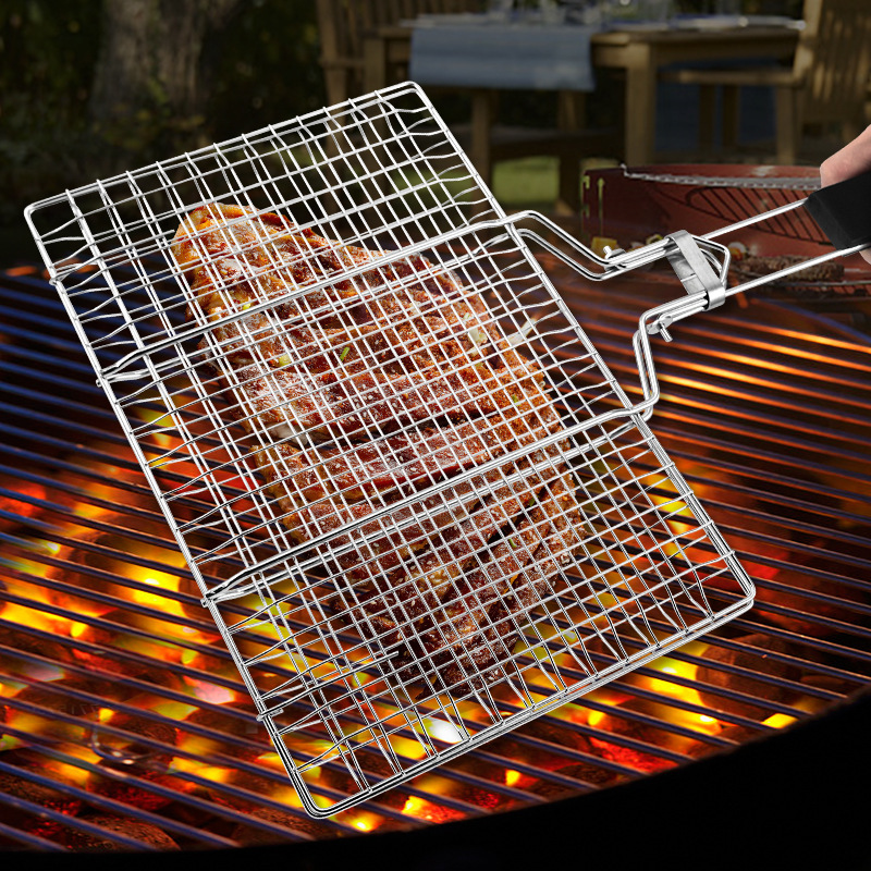 304ステンレス折りたたみバーベキューネット取り外しポータブルbbqバーベキューネットクリップ焼き鱼网野菜棚バーベキューツール|undefined