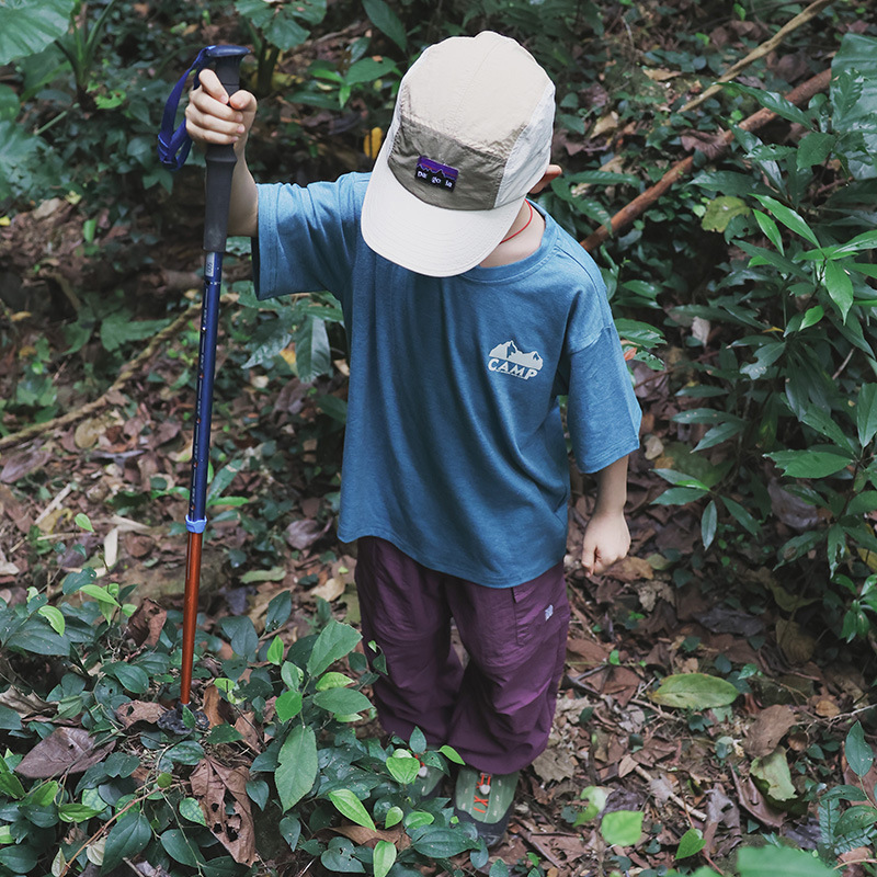 Mountain Outdoor Style Children's Short-sleeved T-shirt 2024 Summer New Boys Snow Mountain Sunset Printed Quick-drying Short-sleeved T-shirt