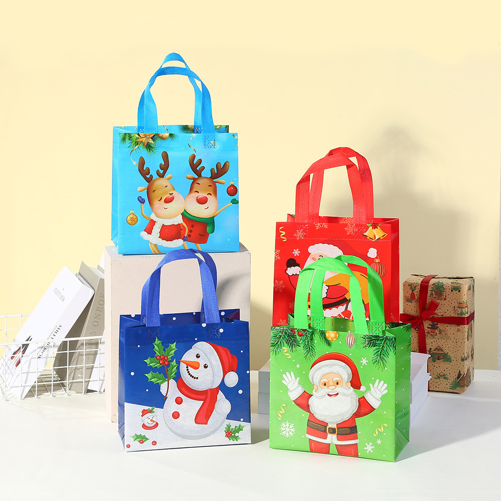 Non-woven Christmas handbag color printing gift shopping bag takeaway food bag printed logo packaging bag storage bag