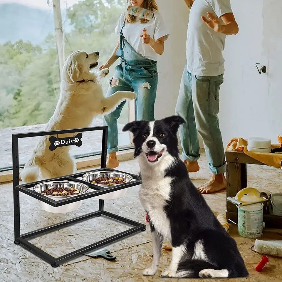 Iron pet dog bowl rack removable dog food iron rack stainless steel basin dog bowl iron rack Amazon foreign trade