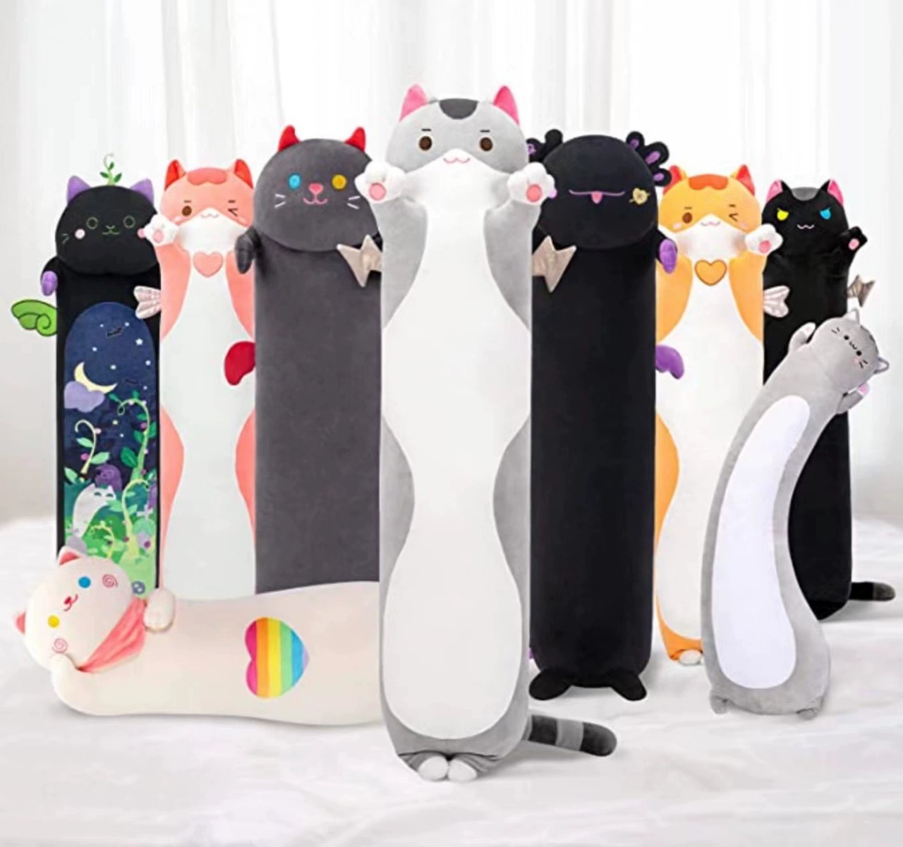 Cross-border New Cute Colorful Cat Long Pillow Salamander Cushion Pillow Halloween Send Male Girlfriend Sleeping Pillow