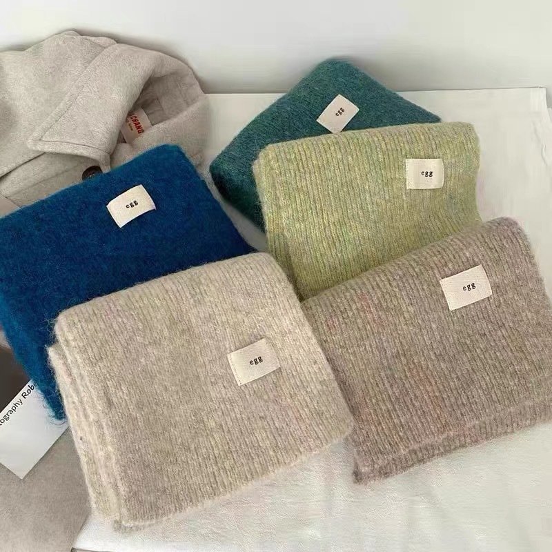 Korean egg scarf female mohair autumn and winter warm cold-proof scarf knitted soft glutinous student couple shawl ins