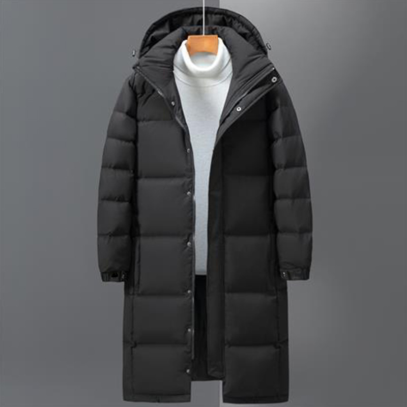 Winter outdoor long down jacket men's over-the-knee hooded white duck down youth mountaineering jacket student school uniform warm clothes