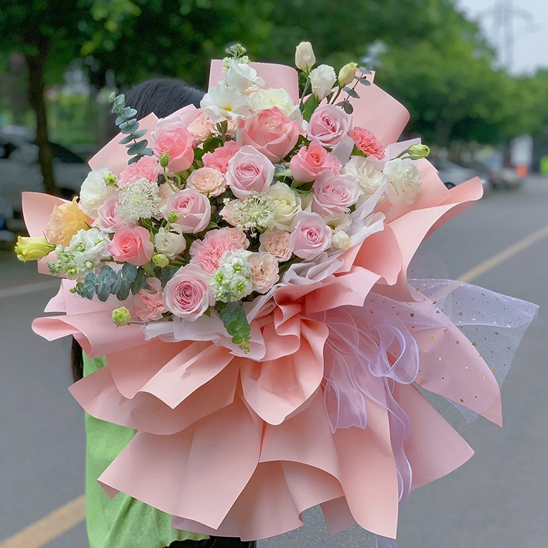 ソリッドカラーの芸術的な花の花束包装紙ロール防水引き裂き可能な生花の包装材料|undefined