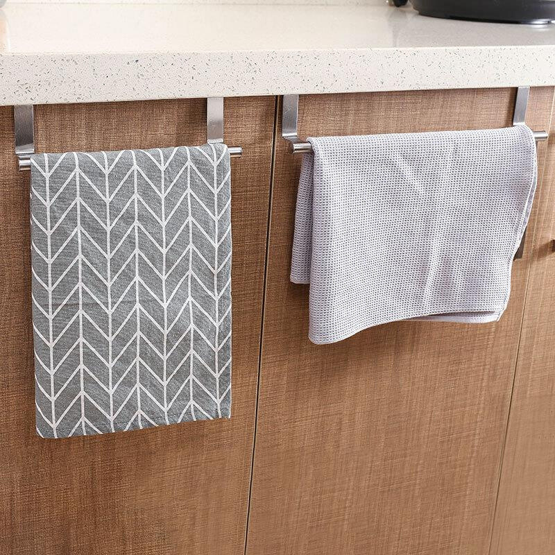 Stainless Steel Towel Rack Punch-free Towel Bar Bathroom Single-pole Bath Towel Shelf Cabinet Door Hanging Rack