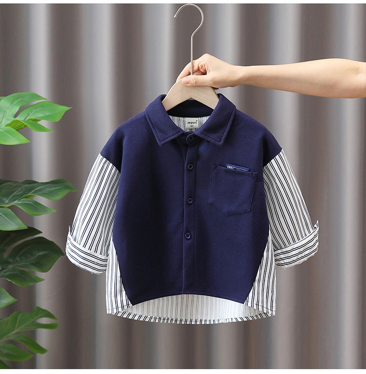 Boys' Shirt Spring and Autumn Casual Children's Autumn Long-sleeved Shirt 2023 New Style Stitching Fashionable Autumn Top for Baby Boys