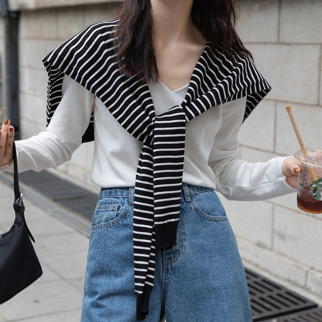 Korean Spring and Summer Shawl Women's Sunscreen Solid Color Outer Wear Knitted Air Conditioning Sweet Fashion Fake Collar Small Square Ware