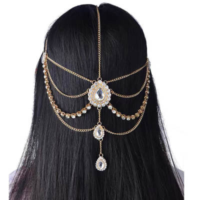 European and American Cross-border Exotic Rhinestone Headwear Eyebrow Drop Wave Tassel Chain Diamond Antique Headwear Hair Accessories